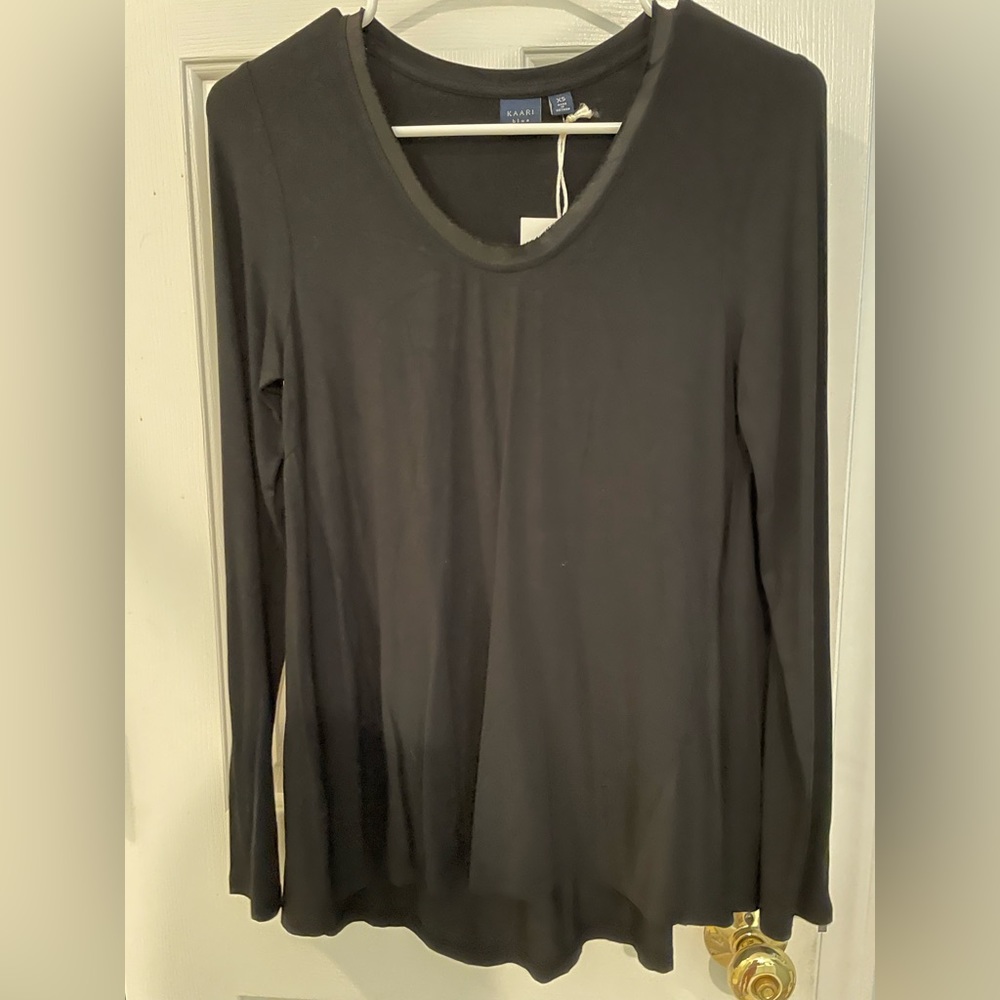 Kaari blue black long sleeve blouse, new with tags